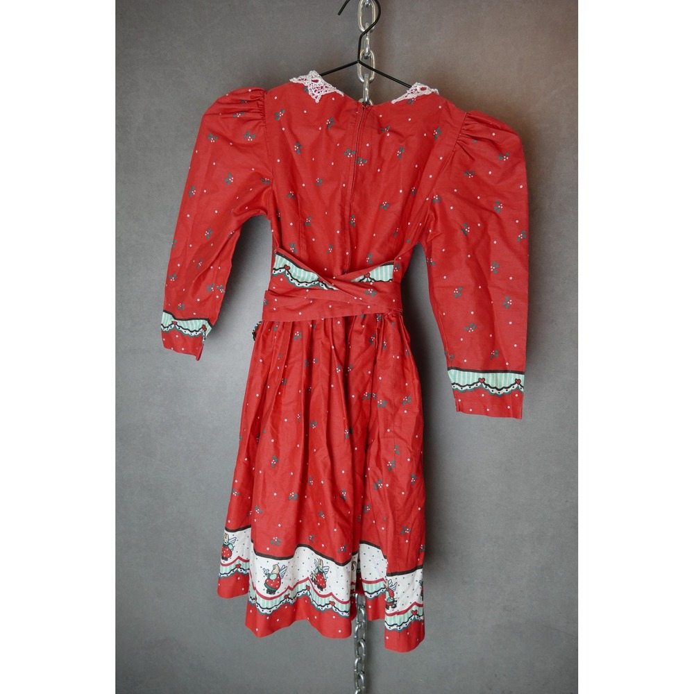 Vintage Daisy Kingdom Holly Berry Print Lace‎ Collar Puff Sleeve Girls Size